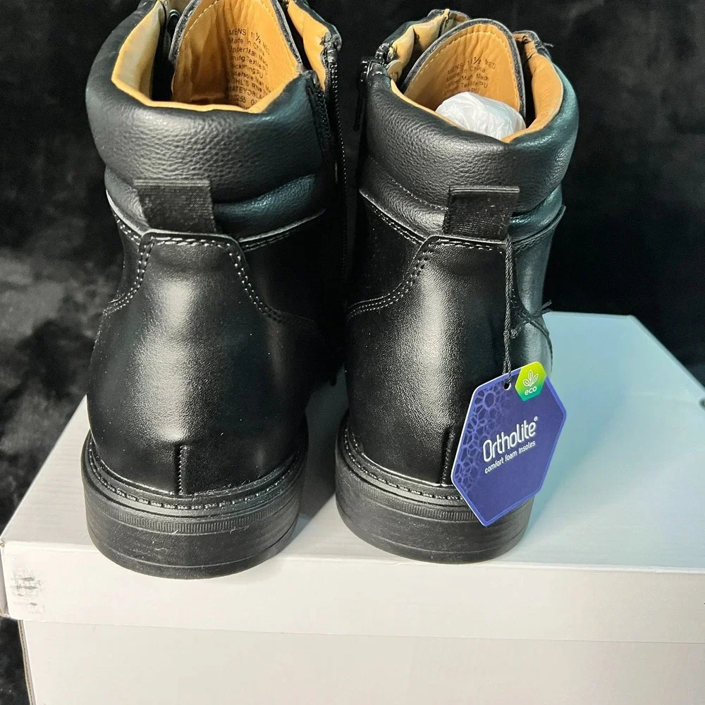 Sonoma Goods For Life Mateyo Mens 11.5 Black Leather Memory Foam Lace-Up Boots